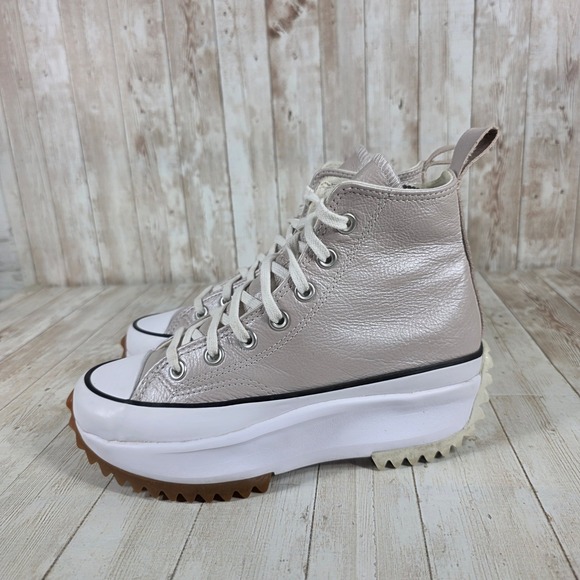 Converse Run Star Hike High Top Platform Sneaker Leather Pale Putty Women's - Picture 2 of 8